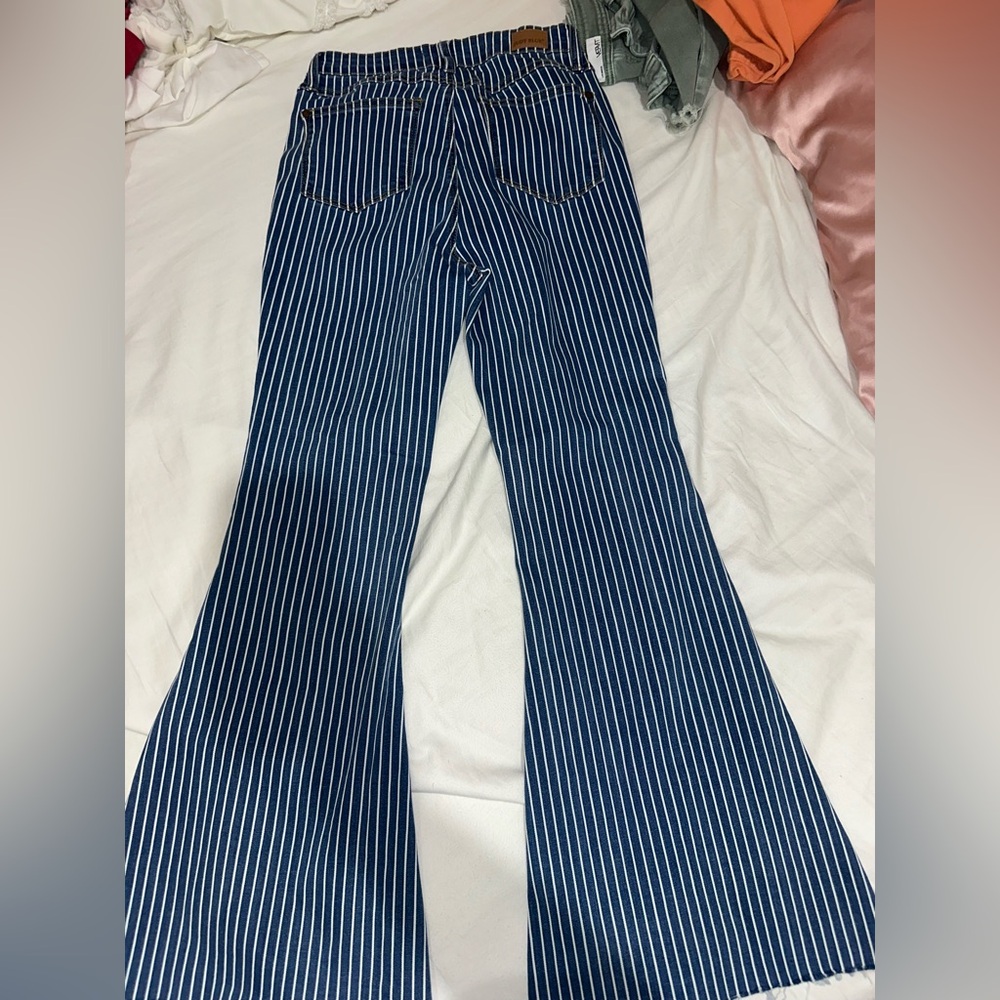 Judy Blue Navy and White Striped Flare Pants - Picture 2 of 6